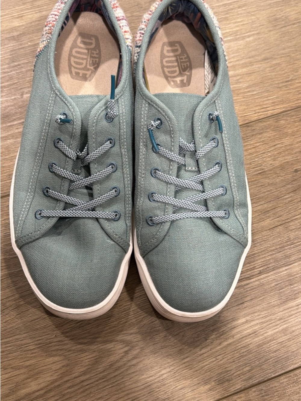 Hey Dude Seafoam Green Low-Top Sneakers with Tropical Lining